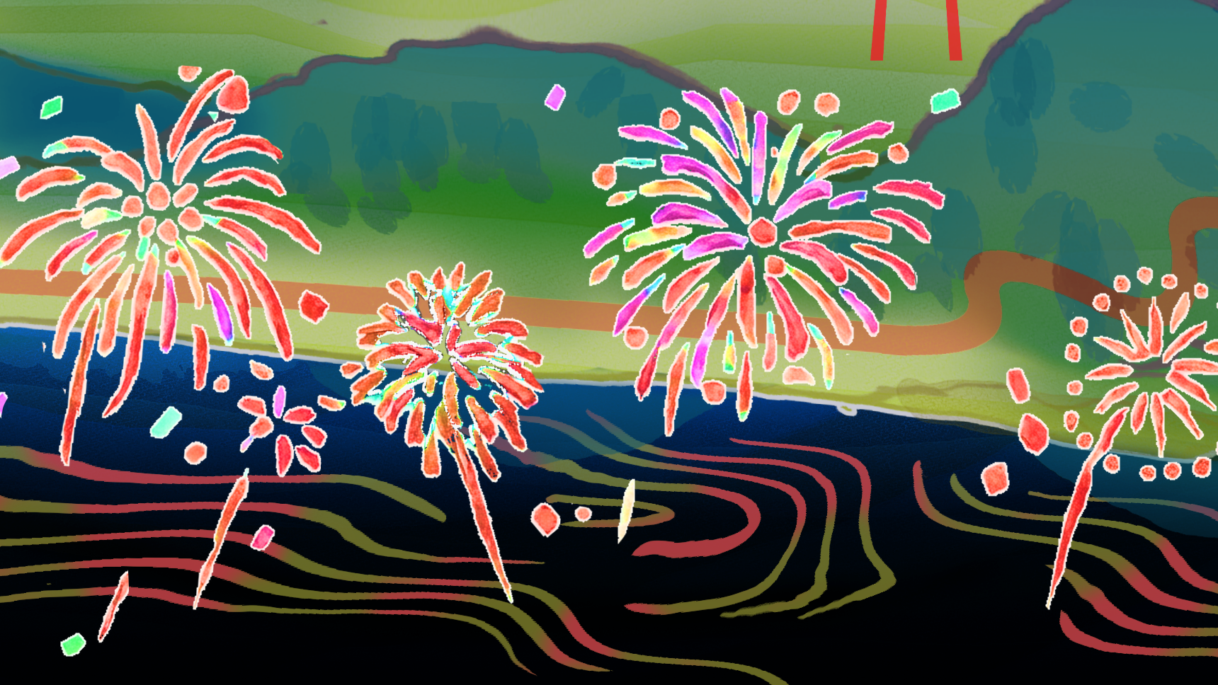 花火と夜の海